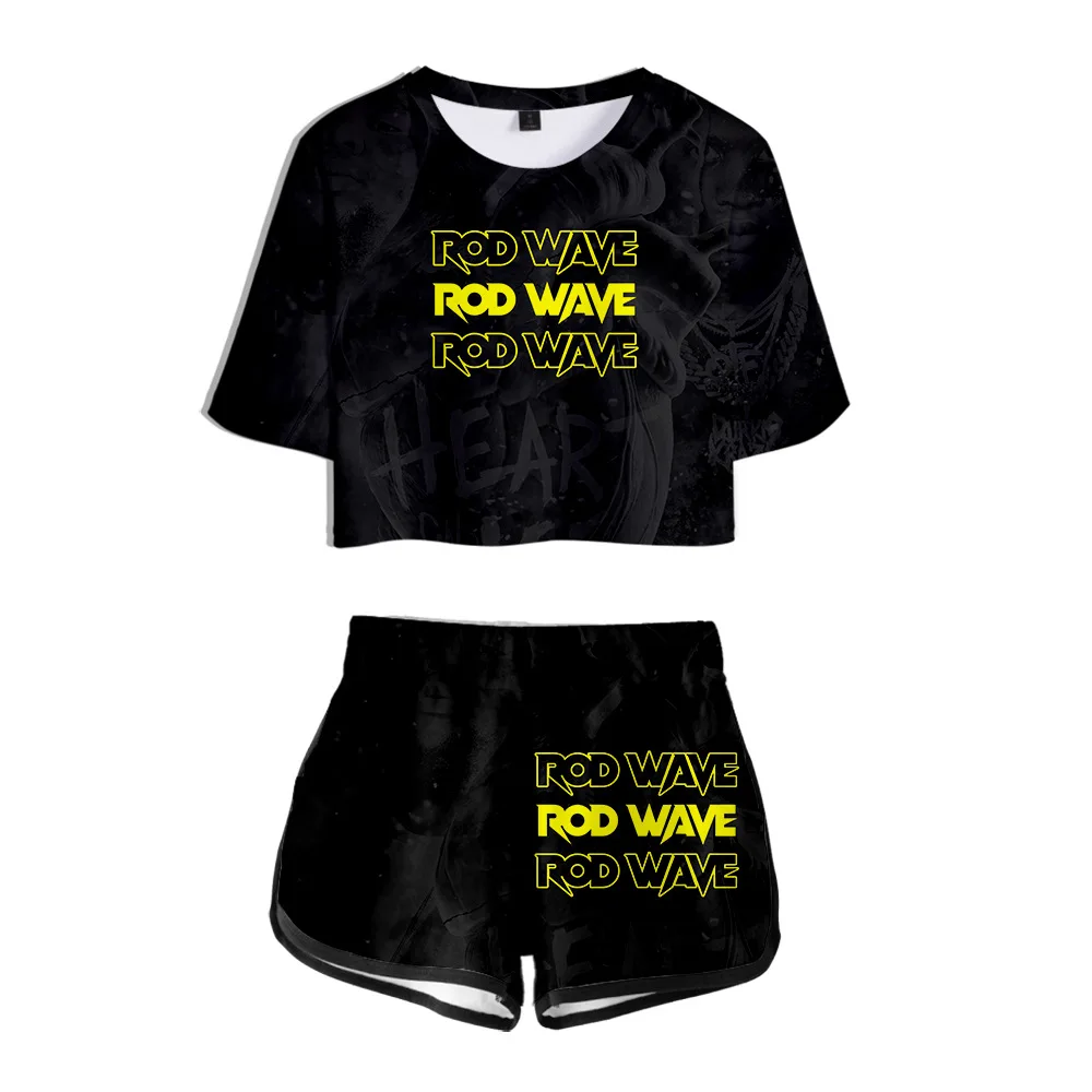

Summer Women's Sets Rod Wave 3D Print Short Sleeve Crop Top + Shorts Sweat Suits Women Tracksuits Two Piece Outfits Streetwear