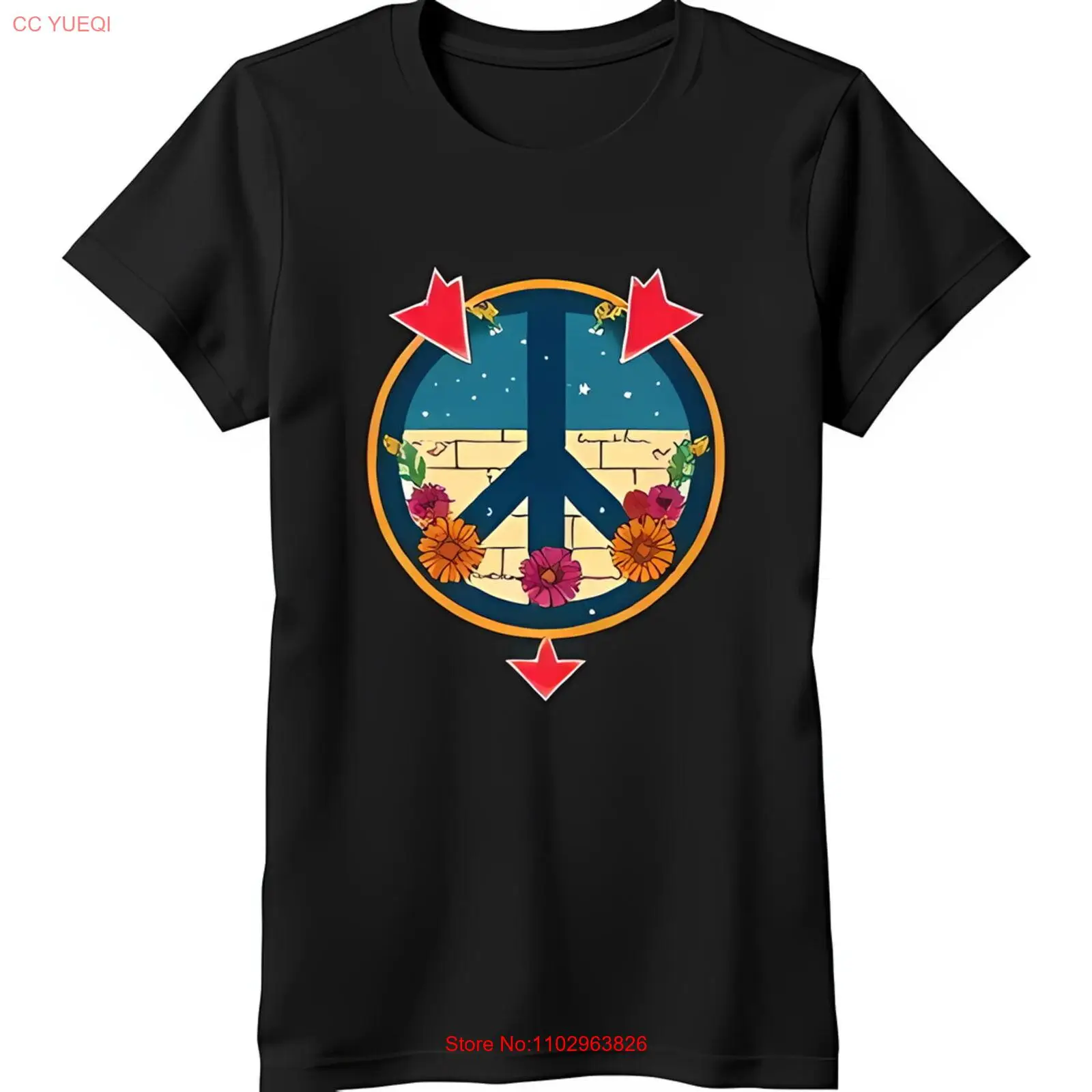 Черная футболка с дизайном знака мира и красными стрелами