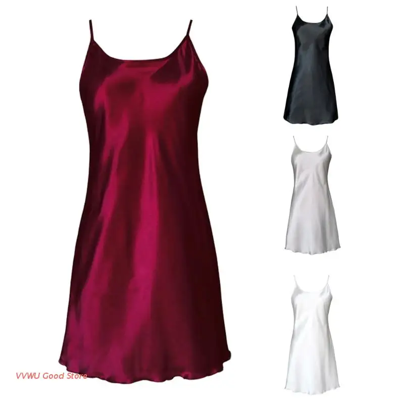 

2018 Women's Satin Nightdress Sexy Lotus Hem Sling Dress Chemise Mini Nightgown