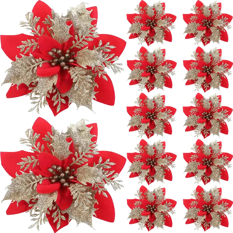 

Блестящие искусственные рождественские цветы Merry 6/12 шт