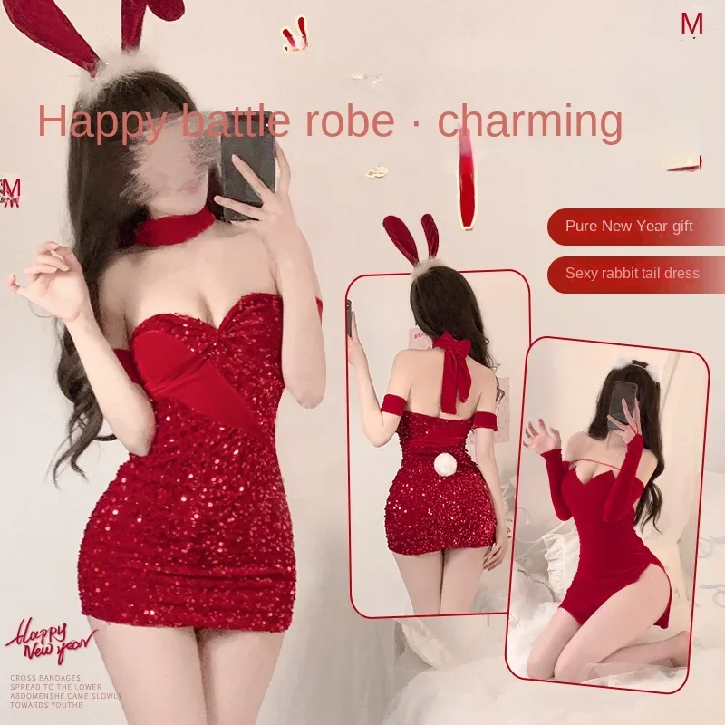 

Christmas outfit bunny girl lingerie New Year's gown hips small breasts 6751