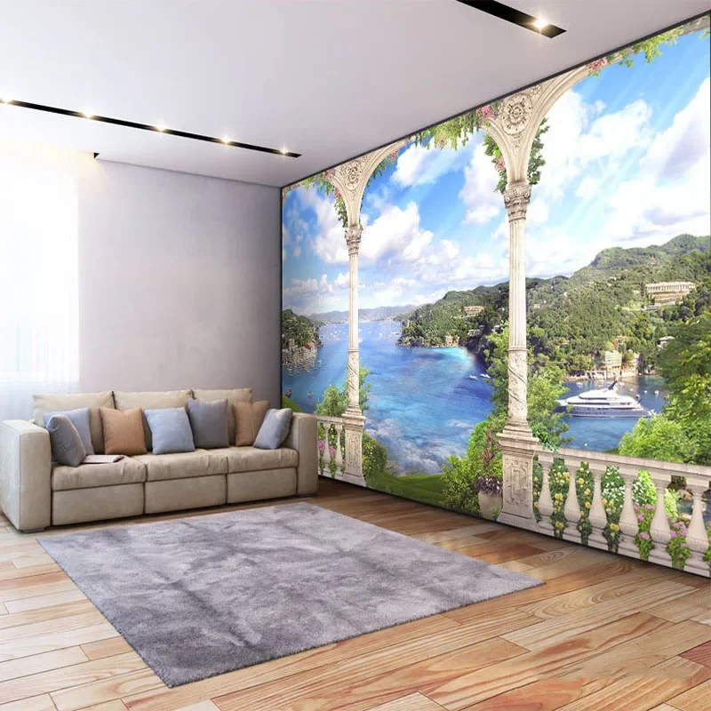 Фото Фотообои на заказ, 3D стерео, Рим, колонна, сад, озеро, пейзаж, фрески для гостиной, спальни, фон, настенная ткань, Papier Peint №3