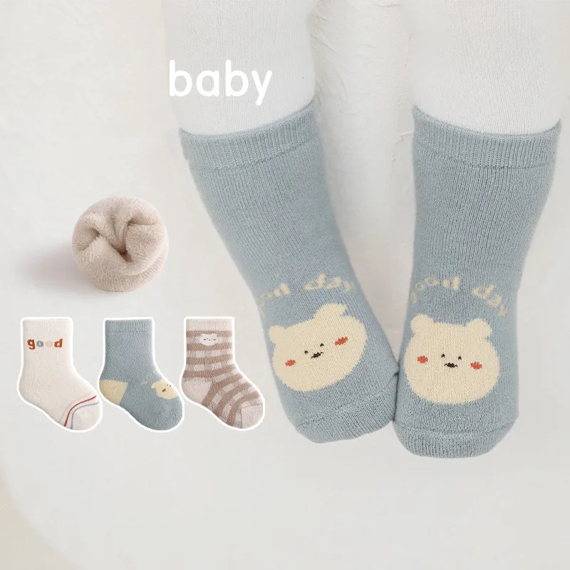 

3 Pairs/set Winter Baby Thick Warm socks Boys Girls Cute Cartoon Terry soft socks for Newborn Infant Toddler