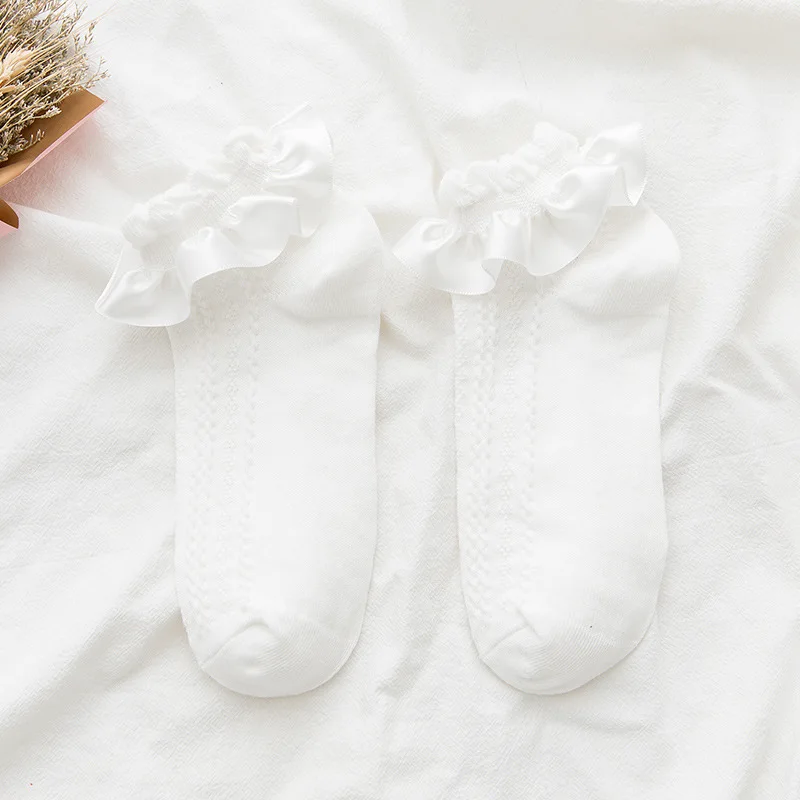 Women's Lolita  Ruffle Socks With Frill Black White Kawaii Cotton Lace Socks Low Cut Socks Cartoon Sweet Girls Hosiery