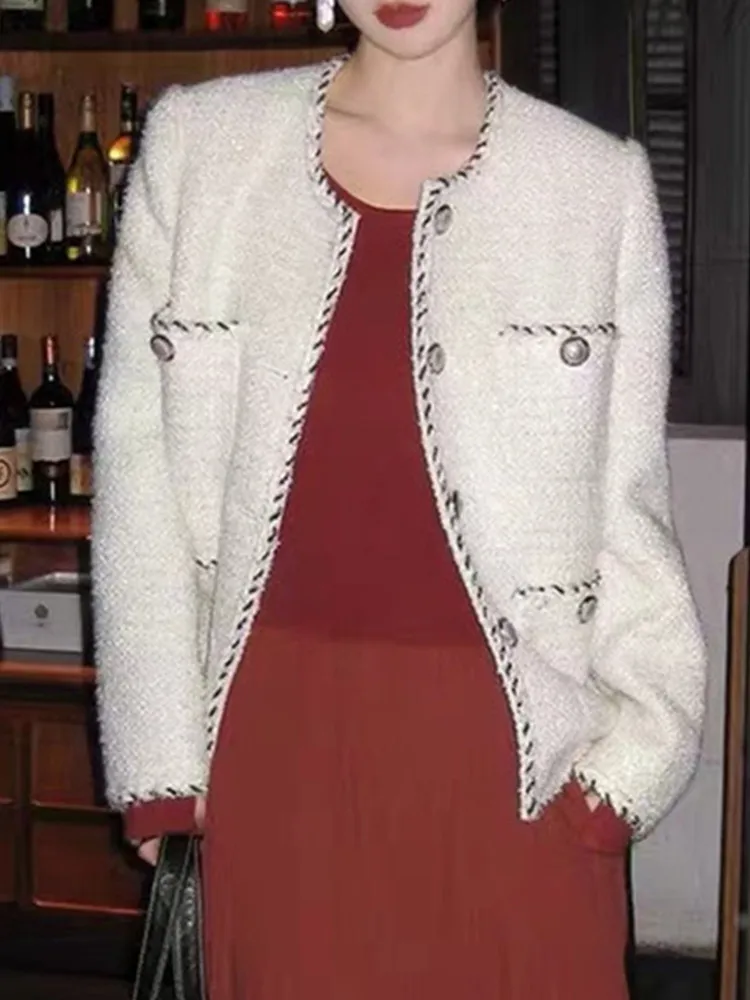 

2023 High Quality French Luxury Small Fragrance Tweed Jacket For Women New Autumn Winter Fashion Woolen Elegant Outerwear