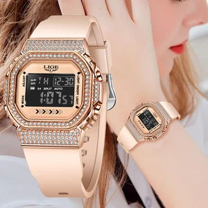 LIGE Women Sport Watch Diamond Dial Watch for Women Ladies Silicone Quartz Watches Female Electronic