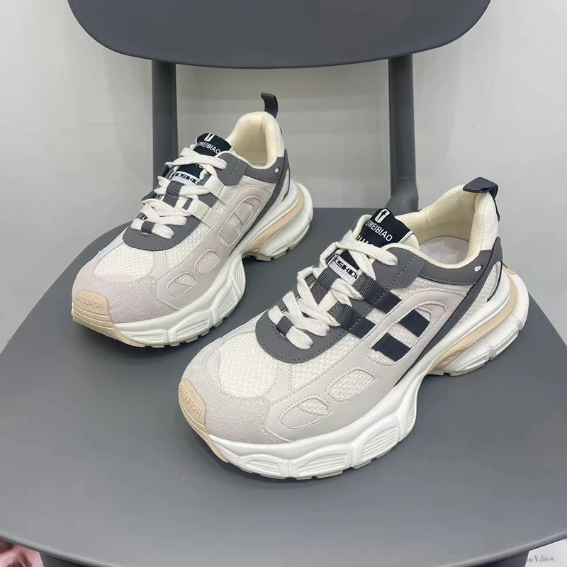 Mixed Colors Breathable Platform Sneakers 2023 New Casual All-match Mesh Lightweight Sprots Running Shoes Fashion Spring Autumn