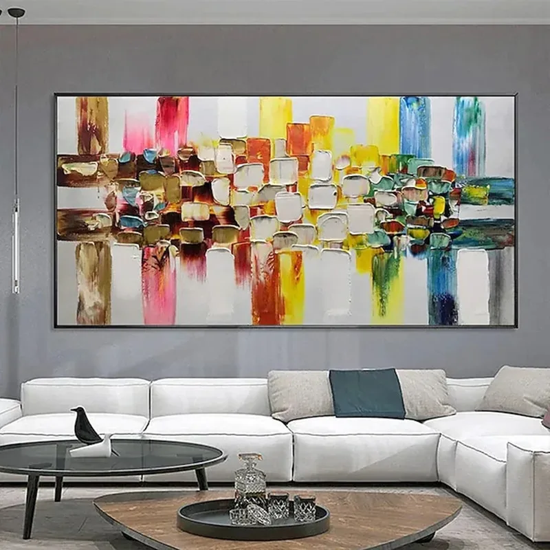 

Oil Painting Handmade Hand Painted Wall Art Modern Abstract Thick Texture Color Block Home Decoration Decor Rolled Canvas No Fra