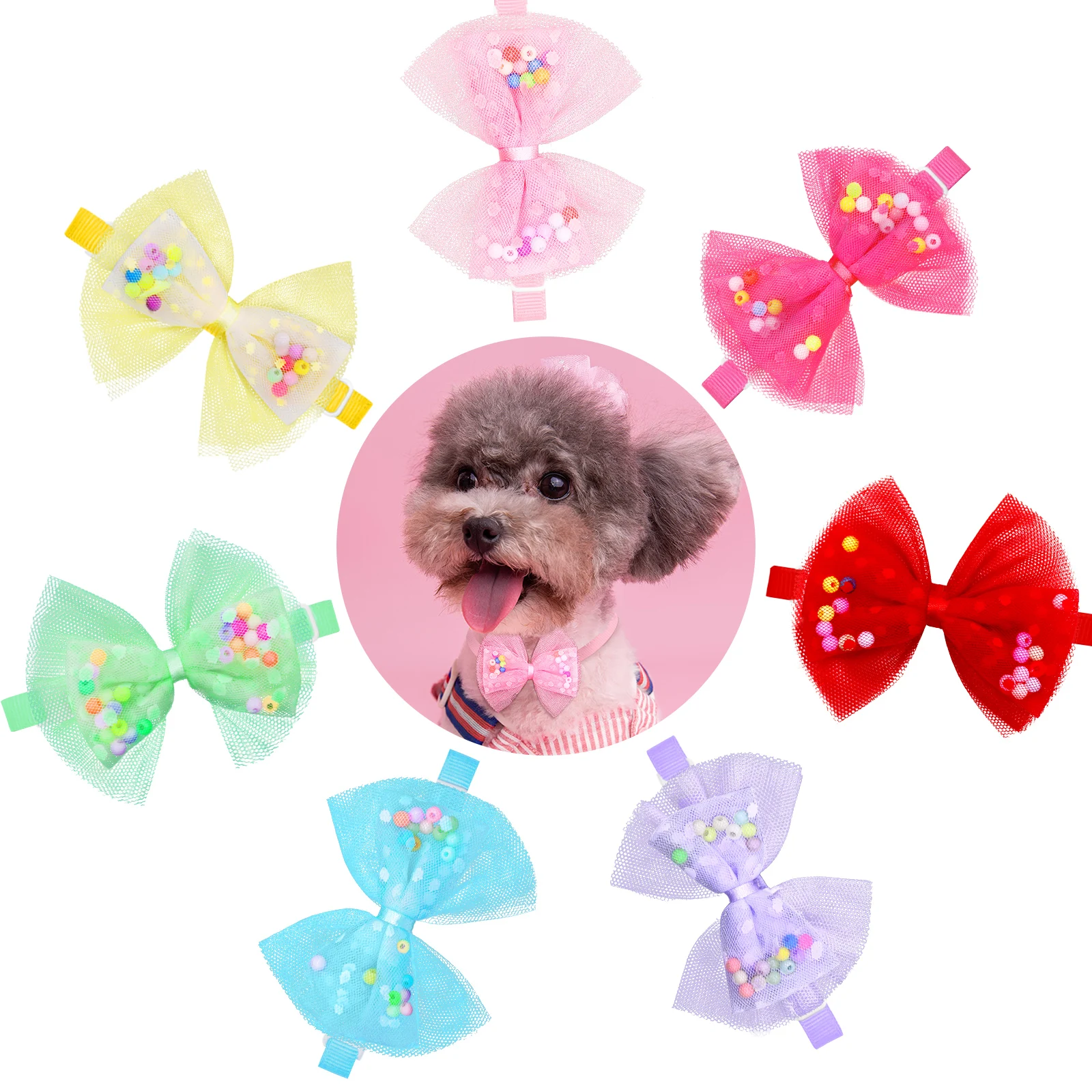 

Летняя стильная декоративная кружевная маленькая фототкань с красочными бусинами аксессуары для домашних животных для собак и щенков