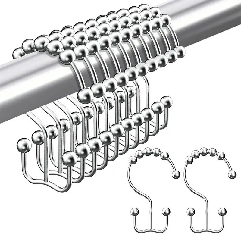 

Shower Curtain Hooks Rust Proof Shower Rings For Curtain Stainless Steel 12 Pcs Metal Shower Curtain Hooks Double-sided With