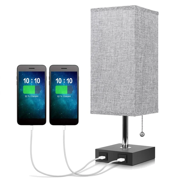 

USB Bedside Table Lamp,With 2 USB Fast Charging Port,Convenient Pull Chain,For Bedroom,Living,Study Room,1Pcs,UK Plug