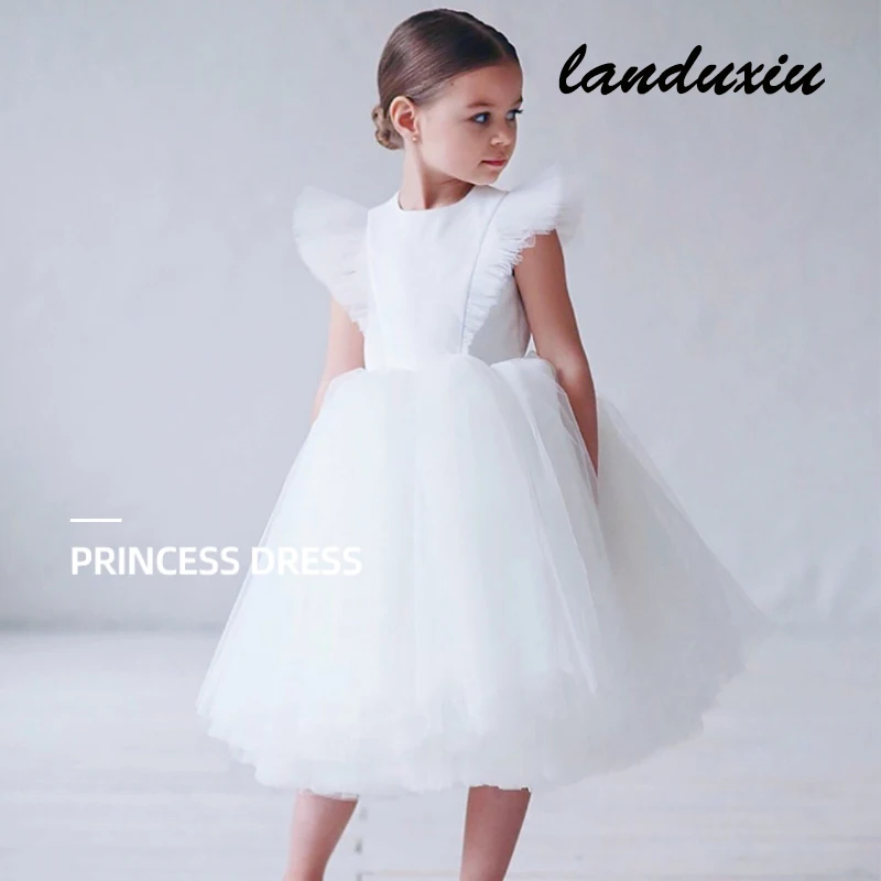 

Landuixu Teenage Girls Dress Children's Clothing Party Elegant Princess Long Tulle Baby Girls Kids Lace Wedding Ceremony Dresses