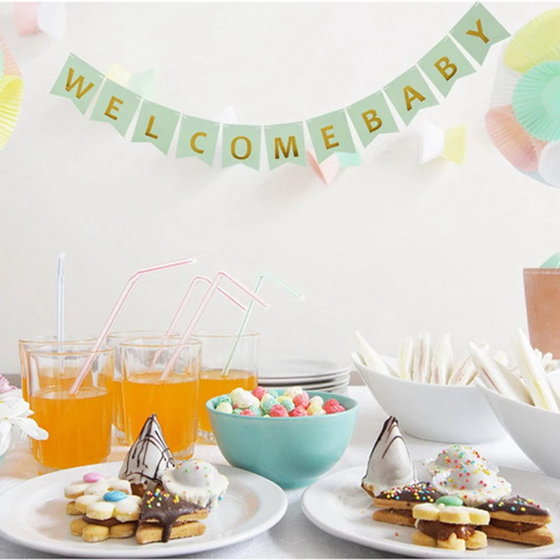 

1Set Paper Welcome Baby Banner Gender Reveal Baby Shower Decorations Boy Girl Happy Birthday Party Banner Decor