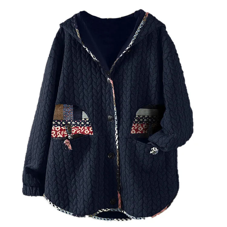 

Korean Style Commuter Large Women's Wear 2022 Autumn Witner New Cotton Splice Single Breasted Women's Hooded Coats