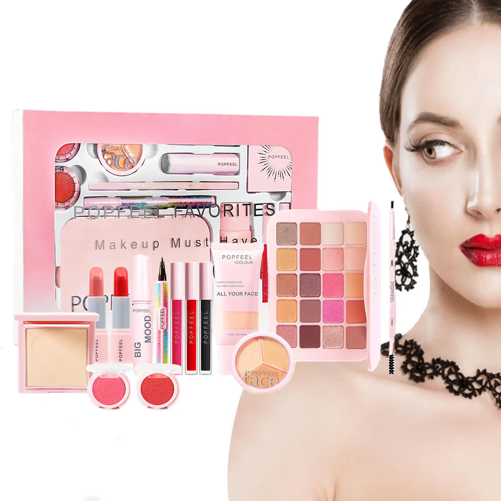 

All InMakeup Kit 20 Colors Eyeshadow Palette Face Foundation Primer Make Up Full Kit Women Girls Makeup Set With Lipstick E