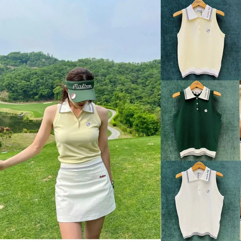 

Korean Golf Women's Polo Sleeveless Tops Summer Slim Fit Golf Vest Knitting Trendy Clothes For Women Tshirt Crop Top Shirt