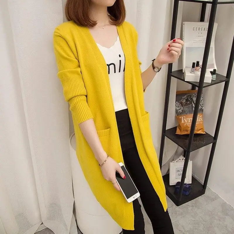 Женский однотонный кардиган с V-образным вырезом и длинными рукавами