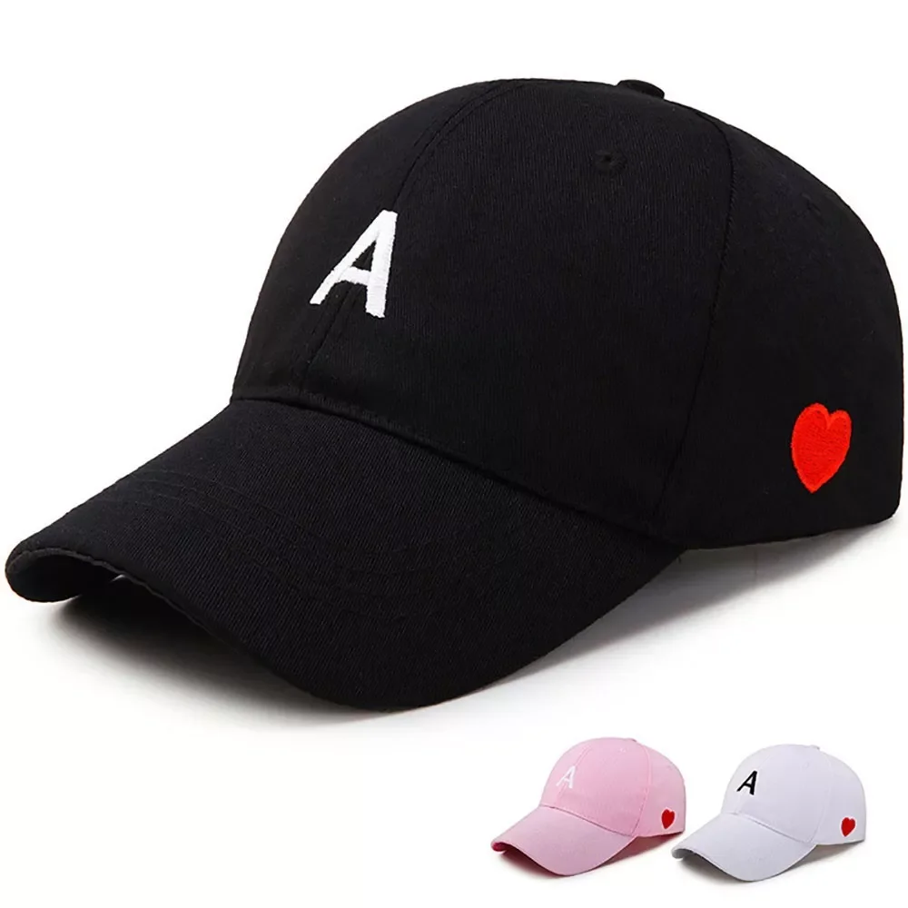 

Man Woman Letter A Red Heart Baseball Hat Couple Adjustable Snapback Cap Korean Style Camping Cycling Beach Solid Color Sunhat