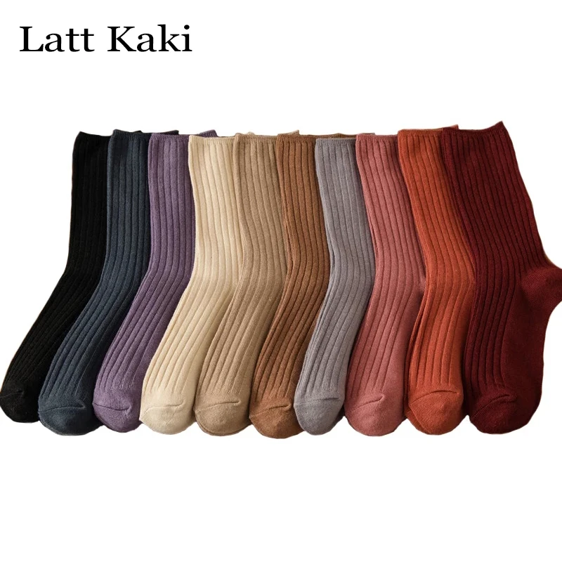 3 Pairs/Lot Socks Sets Women Solid Color Elegant Retro Long Cotton Women Socks Breathable Japanese Style Casual Cotton Long Sock