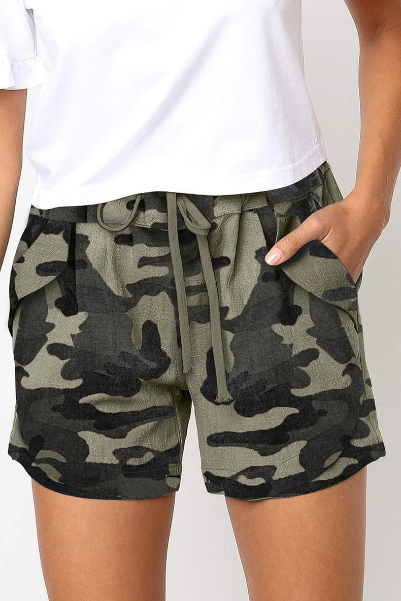 2023 Summer New Solid High Waist Lace Up Elastic Shorts for Women Outwear Large Loose Wide Leg Pants for Home Casual Sports