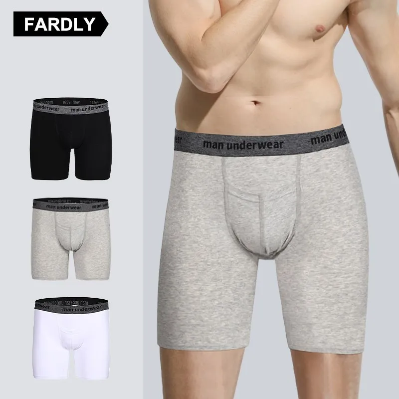 3pcs Men Breathable Long Leg Boxer Shorts Sports Sexy Elastic Mens Panties Underpants Boxershorts Natural Cotton Underwear