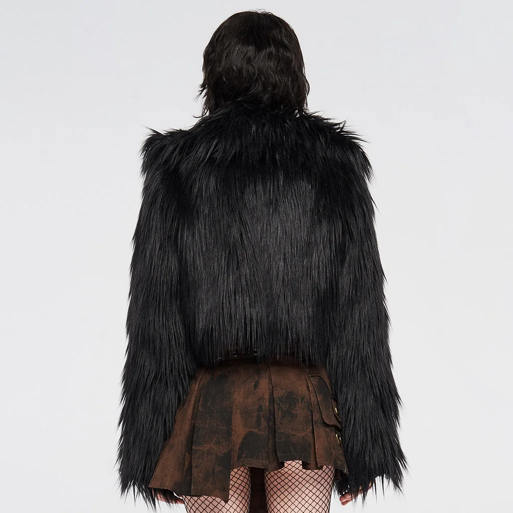 PUNKRAVE Women's Punk Coat Simple Imitation Fur Cardigan Gothic Gorgeous Loose Asymmetry Winter Keeps Warm Wool-like Jackets enlarge
