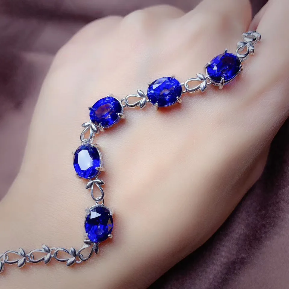 

MDINA 925 sterling silver inlaid Natural sapphire fine ladies Bracelet support detection exquisite jewelry for women