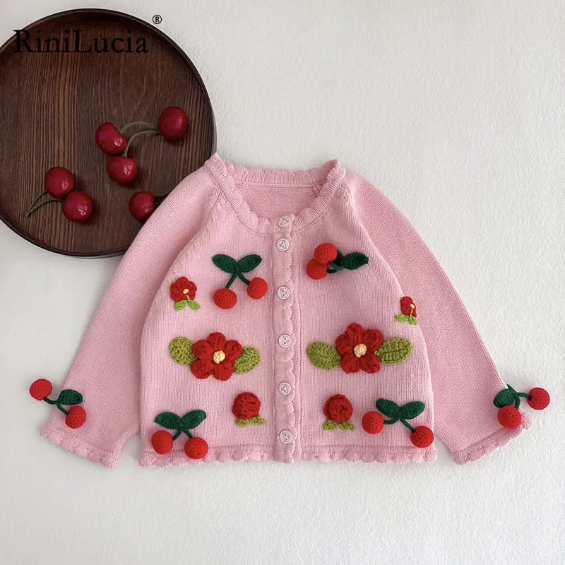 

RiniLucia Baby Girl Sweater Winter Floral Knitted Sweater Cardigan Jacket Girl Girls Sweater Autumn Clothes For Toddler Girls