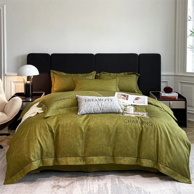 

Простыня с вышивкой горчичного желтого цвета 150/180/200 см, пододеяльник, наволочка, матовый Комплект постельного белья из четырех предметов, в...