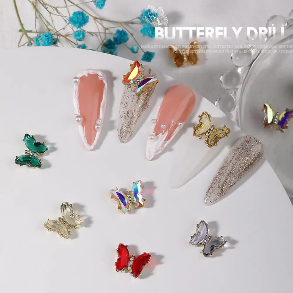 

10Pcs Nail Art Decor 3d Shiny Glitter Sparkling DIY Mini Nail Accessories Fake Crystal Butterfly Nail Charm Manicurist Supply