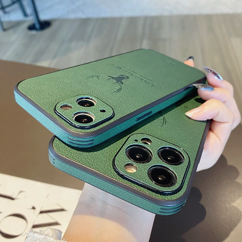 

Luxury Leather Texture Deer Pattern Shockproof Armor Case For iPhone 14 13 12 11 Pro Max Mini X XR XS Camera Protection Cover