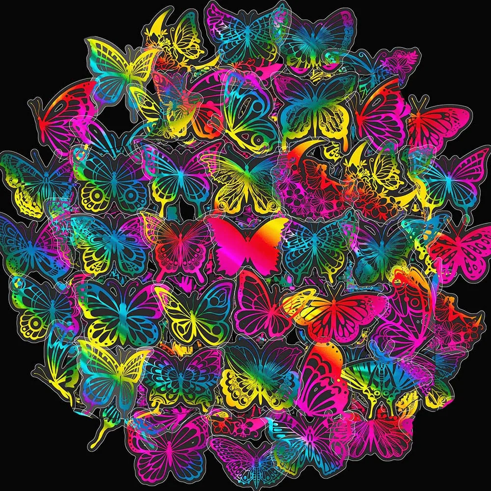 

10/50Pcs Laser Transparent Colorful Butterfly Aesthetic Varied Graffiti Stickers Laptop Laptop Travel Notebook DIY Comics Gifts