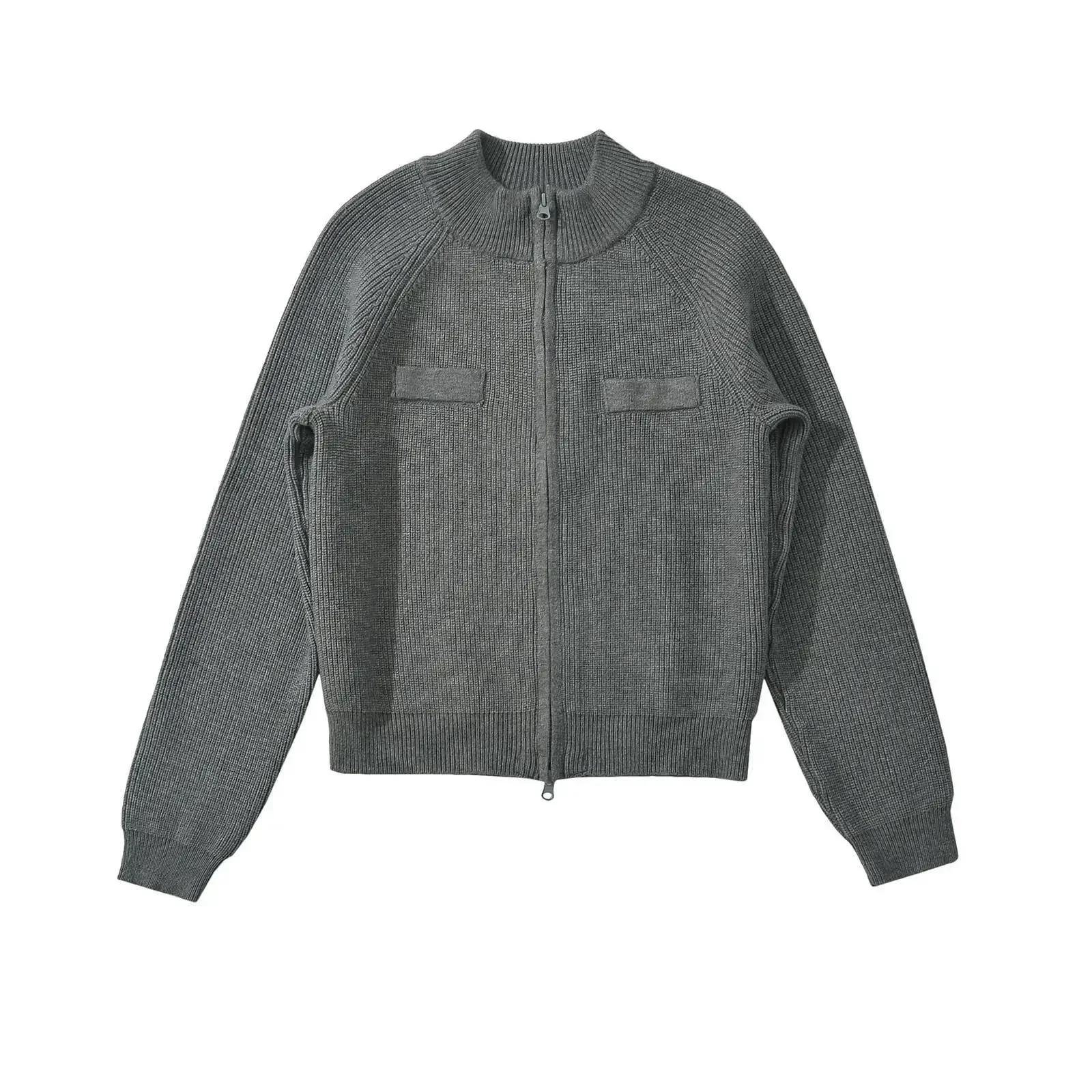 Однотонное женское пальто-кардиган с двусторонней молнией свитер