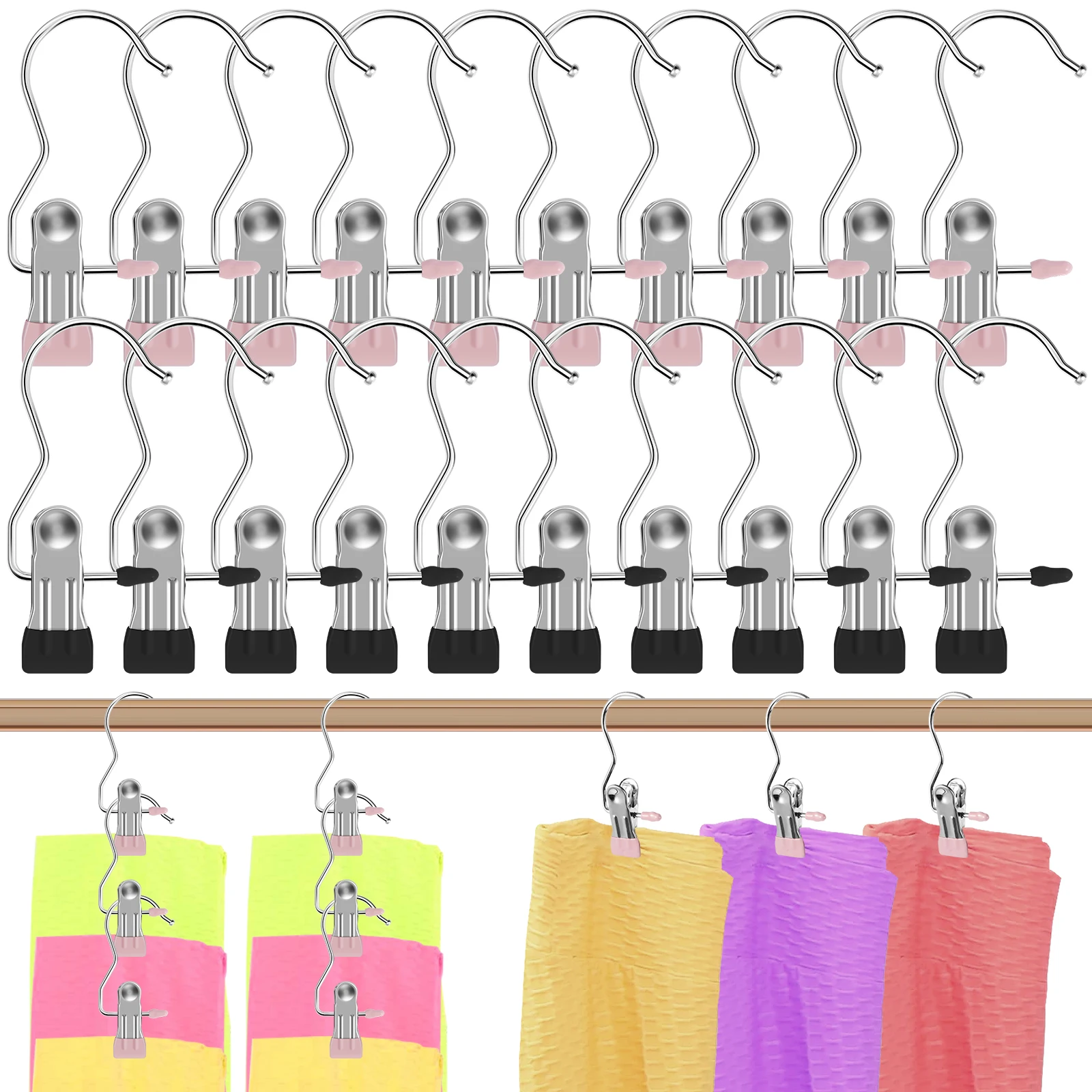 

20 Pack Boot Hanger for Closet Stainless Steel Hanging Hold Clip Space Saving Hangers Single Clip 360° Rotating Legging