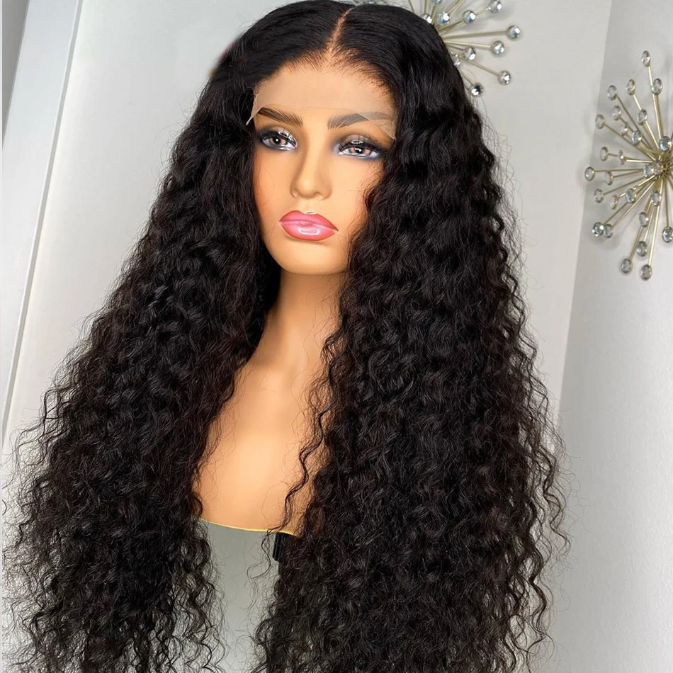 

Natural Black Color Soft 26inch Long 180% Density Kinky Curly Lace Front Wig For Women With Babyhair Pre Plucked Daily Glueless