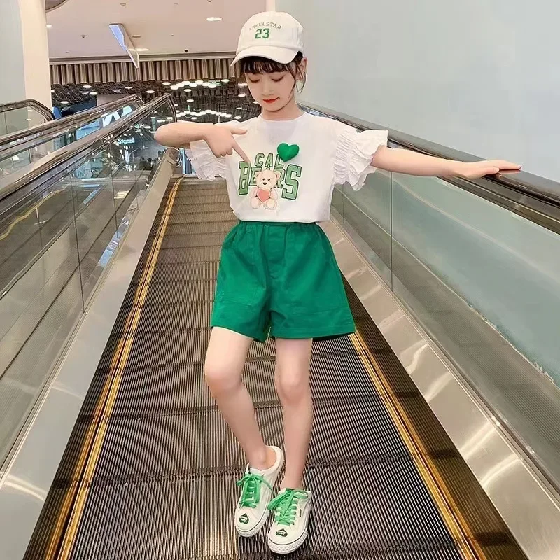 Детский спортивный костюм для девочек 4-12 лет футболка с надписью Медведь и штаны