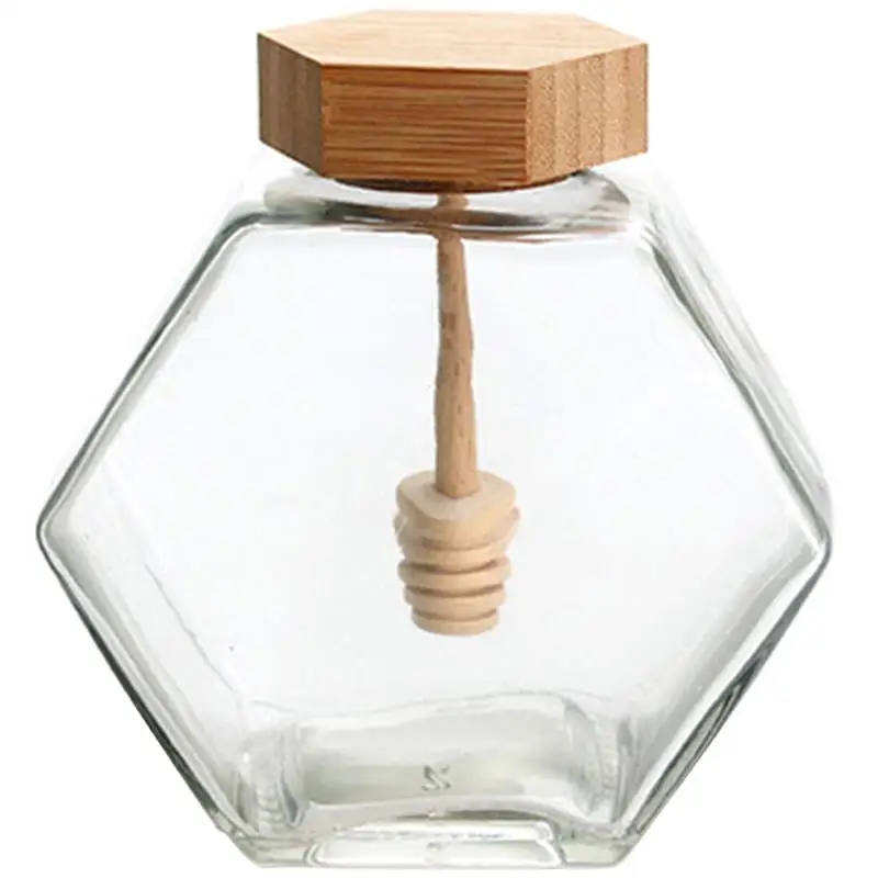 

Honey Jar with Dipper and Lid Glass Honey Pot Container Honey Dispenser 220ml