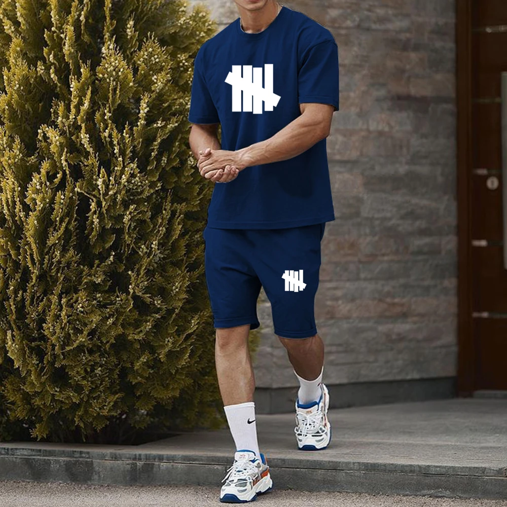 Man Summer Tracksuit Casual Short Sleeve Tops + Short Pants Sets Streetwear Men's Cotton T Shirt Short High-quality Sports Suits