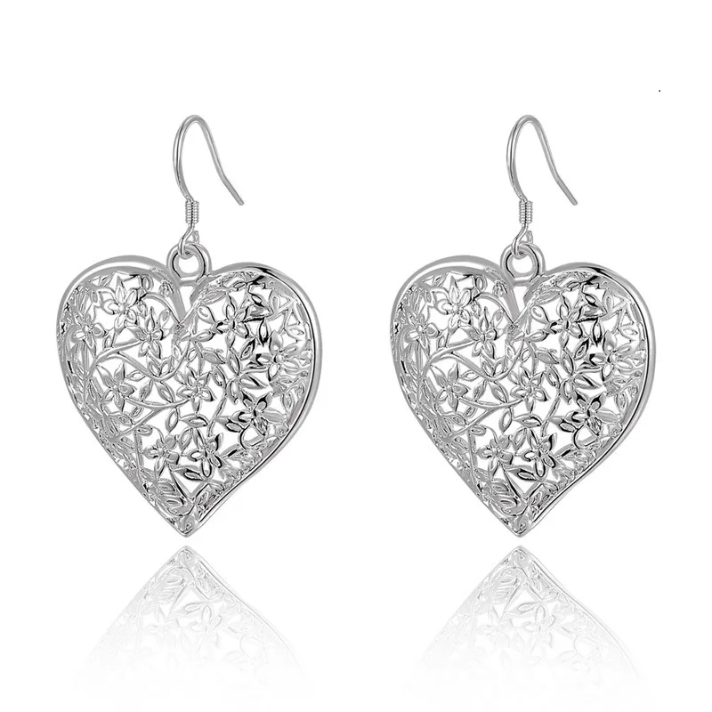 

Hot high quality 925 Sterling Silver Earrings fashion Jewelry elegant Woman Retro Carved heart earrings Christmas Gifts