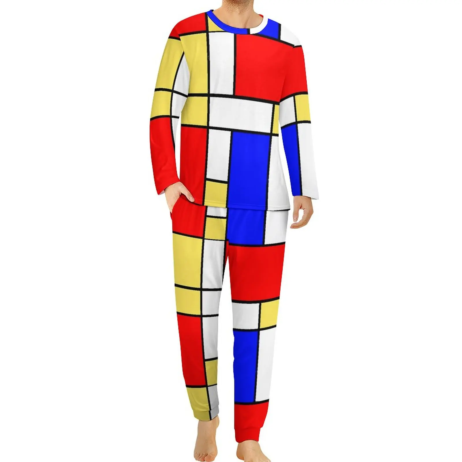 

De Stijl пижамы с длинным рукавом мод 60s Mondrian Стиль 2 штуки повседневные пижамные комплекты осень мужские пользовательские модные большие разме...