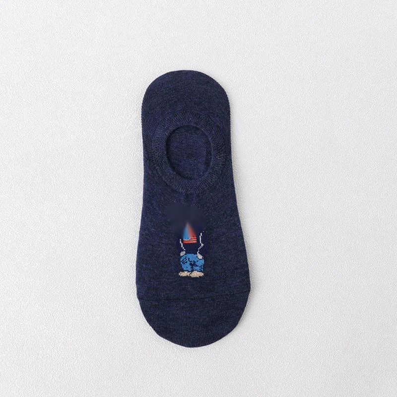 5pair/lot Fashion Men's Boat Socks Cartoon Bear Summer Autumn Non-slip Invisible Silicone Cotton Ankle Slippers Socks Retro