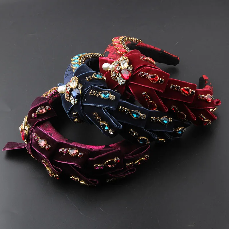 

New Luxury Handmade Baroque Full Colorful Crystal Padded Headbands Rhinestones Hairbands For Women Wedding Hair Accessories178