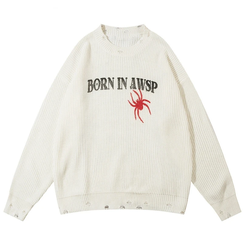 

Cosy Y2K Spiderweb Print Knit Sweater Stylish Warm Pullover Tops Comfortable
