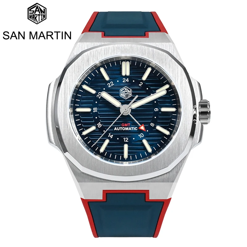 

San Martin модные двухцветные FKM резиновые мужские роскошные часы Miyota 9120 многофункциональные 43 мм Классические Автоматические механические 10 бар