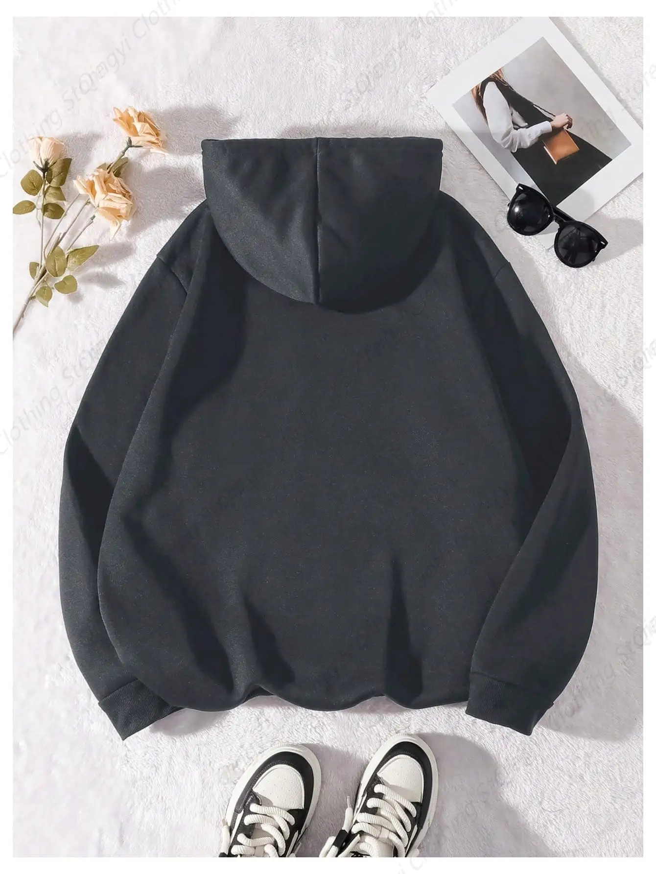 Толстовка больших размеров с буквенным рисунком толстовки завязками пуловер