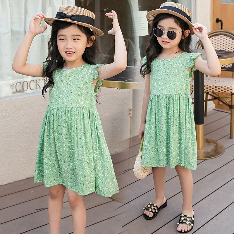 

Иностранная детская одежда для девочек; Новинка 2022 года; Летние платья без рукавов с рукавами-лепестками и цветочным рисунком для девочек 12 ...