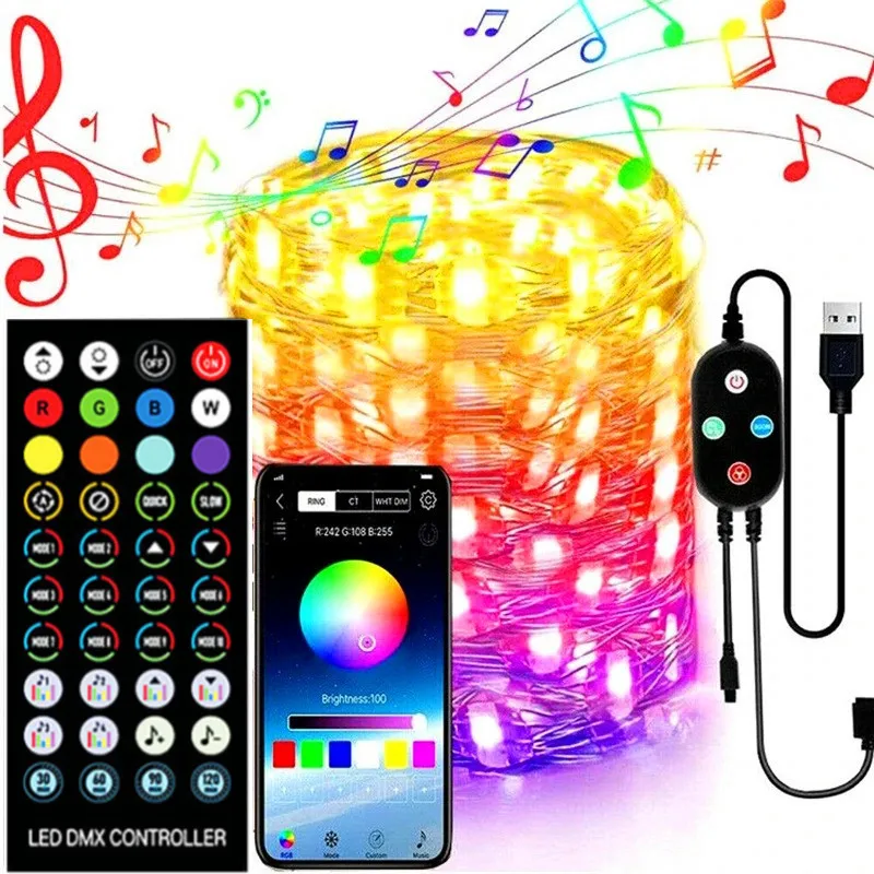 

Christmas Wedding Party Decoration Light WS2812B Pixel RGB Fairy String IR RF Remote Bluetooth APP Control LED Strip USB 5V 10M