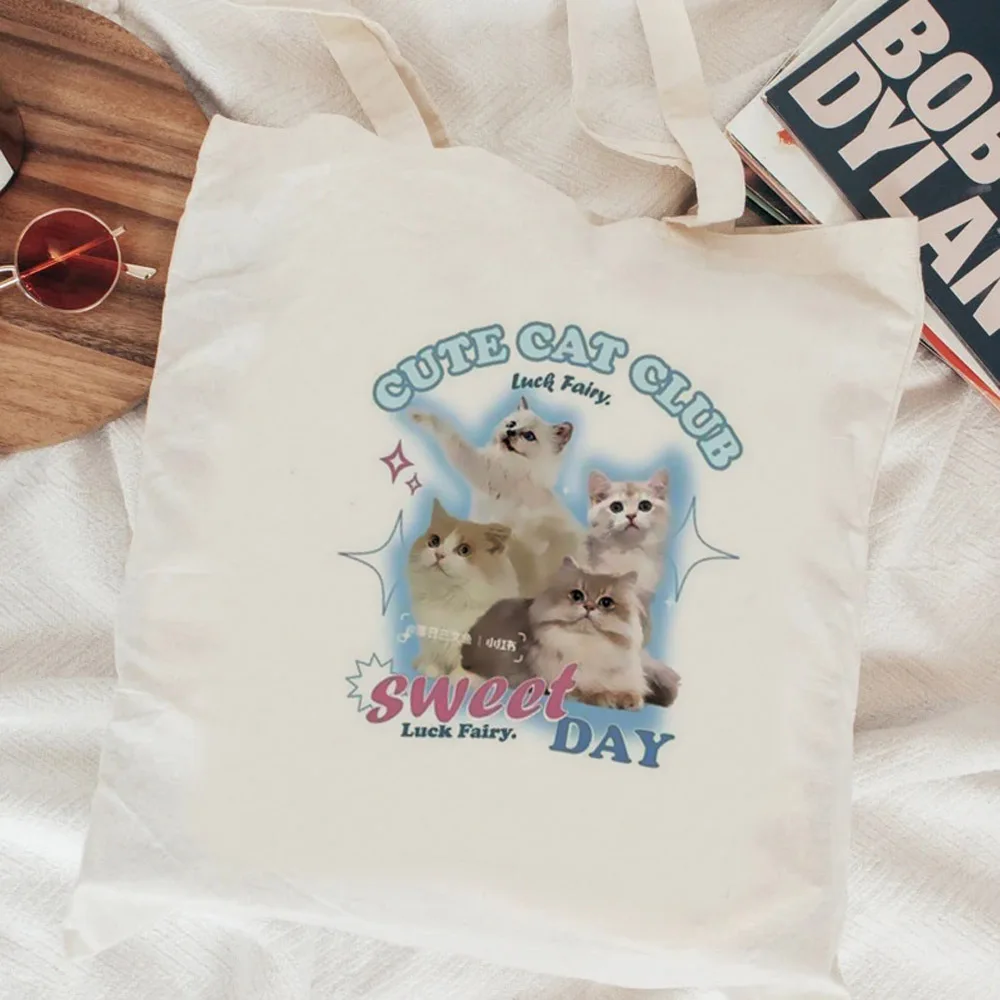 Сумка для покупок из джутовой ткани с кошкой