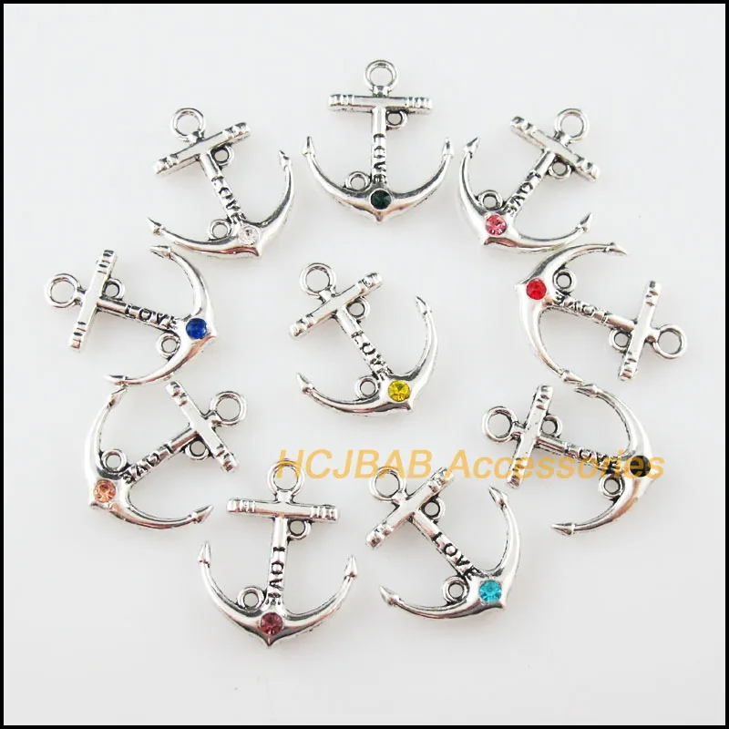

Fashion New 20Pcs Tibetan Silver Plated Retro Anchor Mixed Crystal Charms Pendants 19x22.5mm