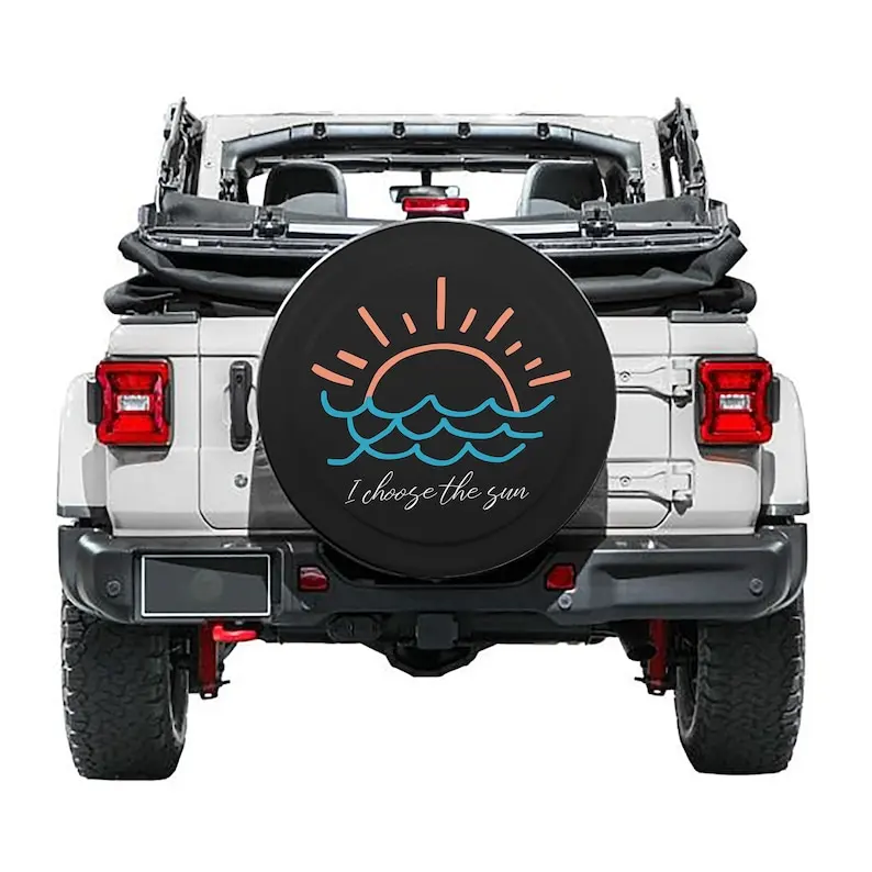

Choose The Sun Tire Cover - Custom Spare Tire Cover for Jeep Wrangler 2018 to 2021, Jeep Liberty, Bronco, RV - with Backup Camer
